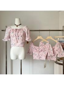 On sale Pink Floral Short-sleeved Shirt