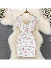 Fashion style Floral Print Short-sleeved dress for women