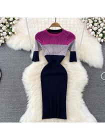 New style Round neck Knitted High waist Long dress