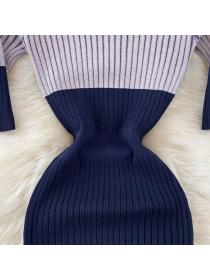 New style Round neck Knitted High waist Long dress 