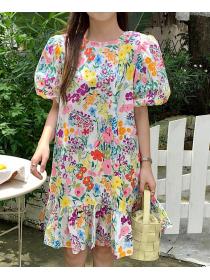 Korean Style Doll Collars  Floral Printing Dress 	