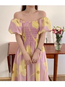 Korean Style Lace Up Floral Printing Dress 