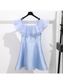 Korean fashion sling ruffle temperament off shoulder neck dress