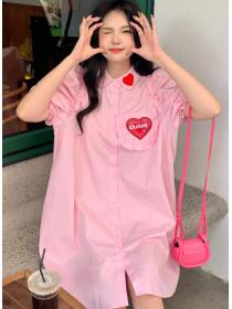 Design three-dimensional heart embroidery puff sleeves loose age-reducing shirt dress