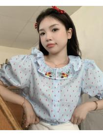 Heavy Industry Embroidered Doll Collar Puff Sleeve Short Shirt
