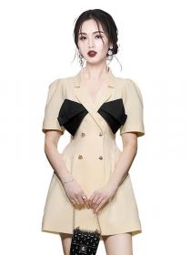 Fashion niche design temperament suit double breasted slim   dress