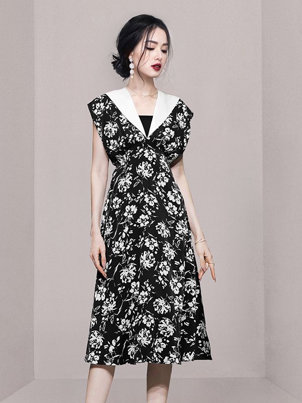 For Sale V   Collars Floral Printing Chiffon Dress