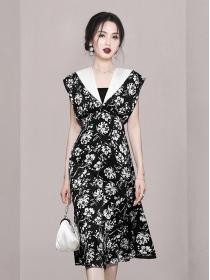 For Sale V   Collars Floral Printing Chiffon Dress 
