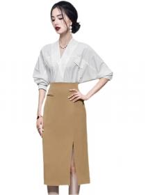 Temperament Raglan Doll Sleeve Top High Waist Slim Skirt Two Piece Suit