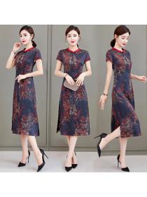 New style summer Chinese style temperament mulberry silk cheongsam print dress