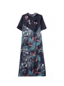 Summer women's cheongsam mulberry embroidery mid-length dress