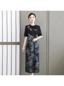 Summer women's cheongsam mulberry embroidery mid-length dress