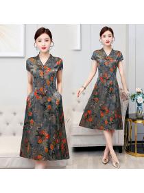 Elegant style Summer women's cheongsam mulberry embroidery mid-length dress