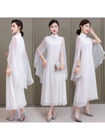 Chinese style summer women's Chinese white shawl temperament dress