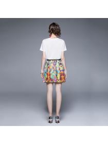 New style Summer Print T-shirt pleated skirt matching casual two-piece set