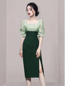 On Sale Color Matching Horn Sleeve Dress 