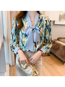 Fashion style Autumn print Korean fashion Chiffon blouse