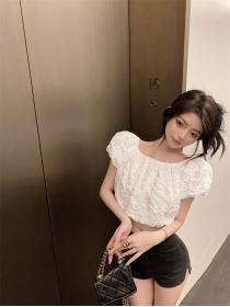 Korean style Plaid Shirt Short sleeve Top 