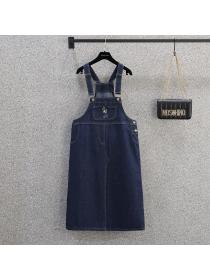 Summer new fashion denim suspender skirt plus size mid-length dress