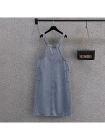 Summer new plus size women's Korean fashion denim strap mid-length dress