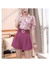 Women's short-sleeved summer Floral top fashion shorts two-piece set
