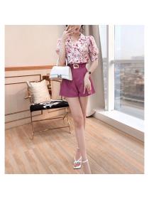 Women's short-sleeved summer Floral top fashion shorts two-piece set