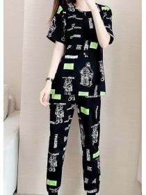 New fashion slim print short-sleeved casual pants Two piece set