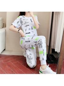 New fashion slim print short-sleeved casual pants Two piece set