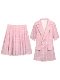 Summer Korean style fashion temperament plaid suit two-piece set