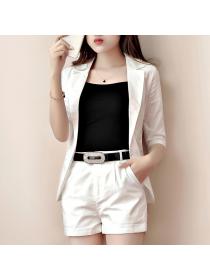 Summer new women's temperament two-piece set casual Korean style solid color suit 