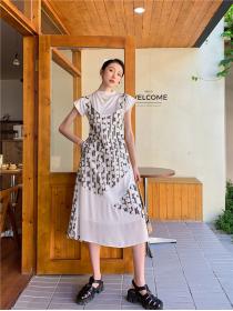 Korean style Slim fashion Dot print Short- sleeved dress
