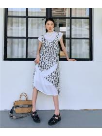 Korean style Slim fashion Dot print Short- sleeved dress