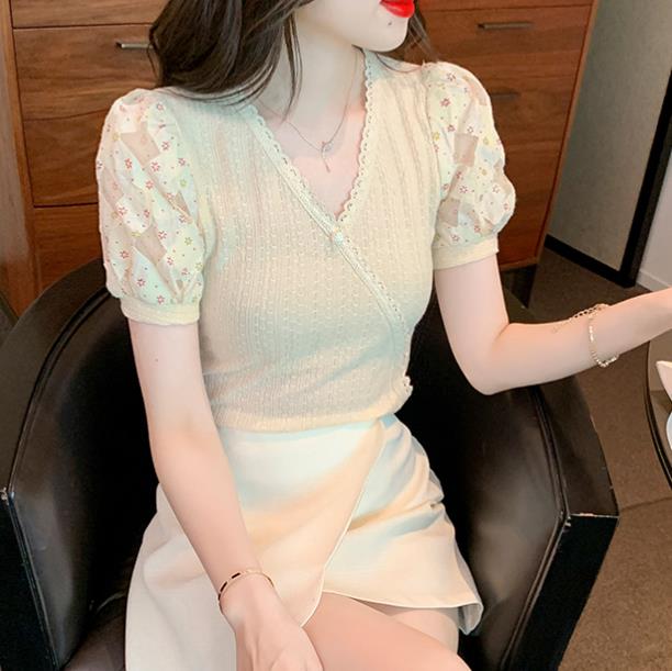 New Style Puff Sleeve V  Collars Blouse