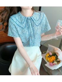 women's  floral doll collar shirt design sense Shirt