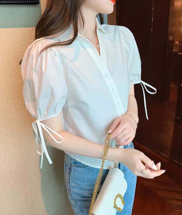 Korean Style Irrgular V  Collars Blouse