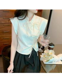 Cheongsam stand collar top women's Fashion bow tie short shirt