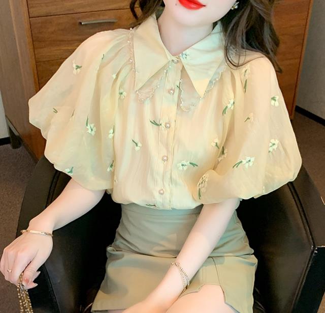 Korean style Top Women's Floral Lantern Sleeve Shirt