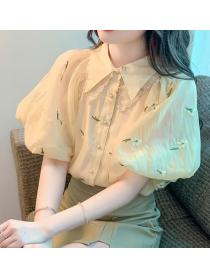 Korean style Top Women's Floral Lantern Sleeve Shirt