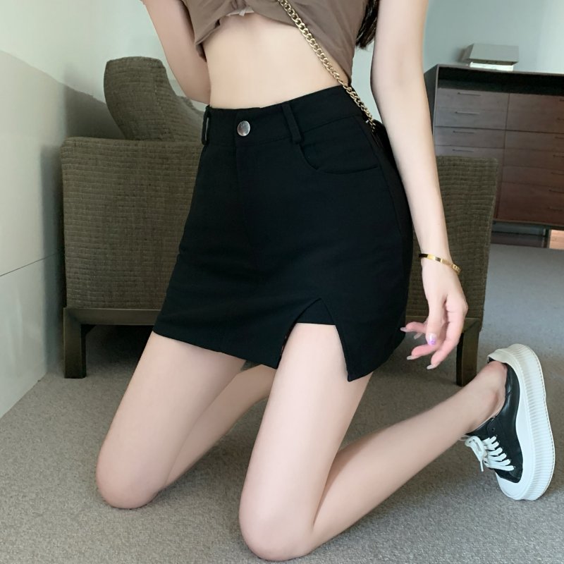 On Slae Hip-full black summer short skirt split tight skirt