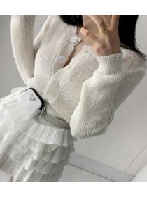 Korean Style V  Collars Hollow Out Knitting Top