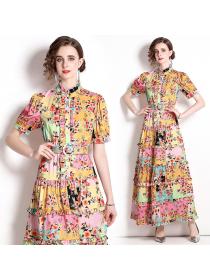 European fashion short-sleeved printed high-end gradient large swing dress