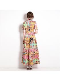 European fashion short-sleeved printed high-end gradient large swing dress