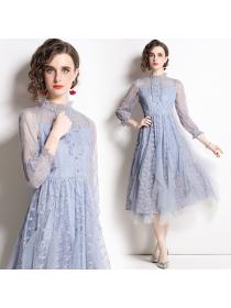 Hot sale Ruffled Slim Fit Lace Long Sleeve Irregular Dress
