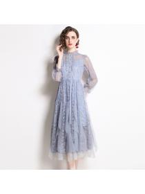 Hot sale Ruffled Slim Fit Lace Long Sleeve Irregular Dress
