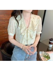 ruffled lace-up shirt women's design niche floral shirt