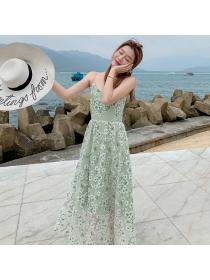 New style Embroidery Backless Beach Dress Seaside Holiday Dress Floral Dress