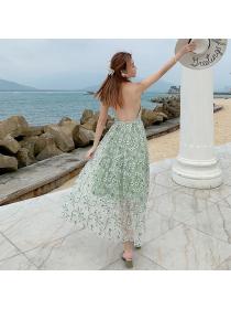 New style Embroidery Backless Beach Dress Seaside Holiday Dress Floral Dress