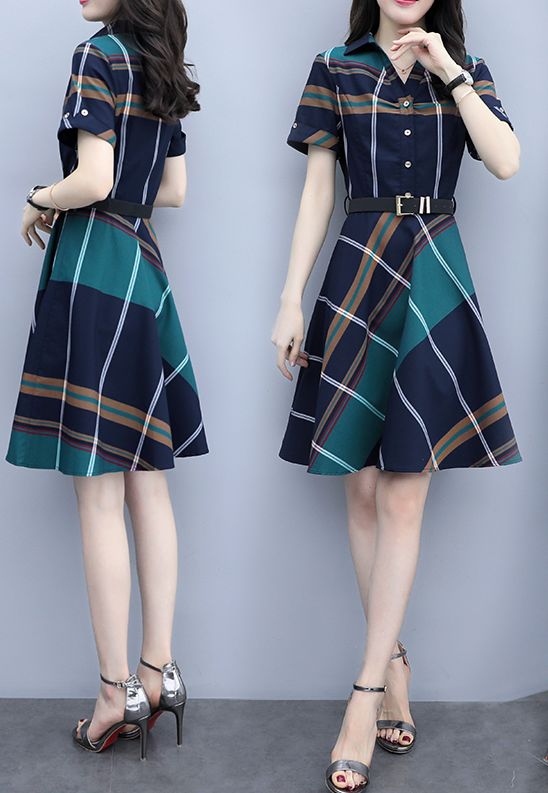 On Sale Fashion print Slim-Waist Short-sleeved Dress