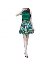 Summer new Korean style chiffon sleeveless top + skirt women's casual fashion two piece set
