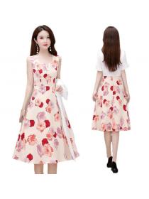 Fashion style Floral chiffon dress Slim Sleeveless dress +Short sleeve Sunproof Top